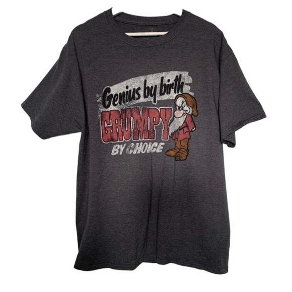 Disney Top "Grumpy" Graphic T-shirt Heather Gray Large Seven Dwarfs Snow White - Picture 1 of 7